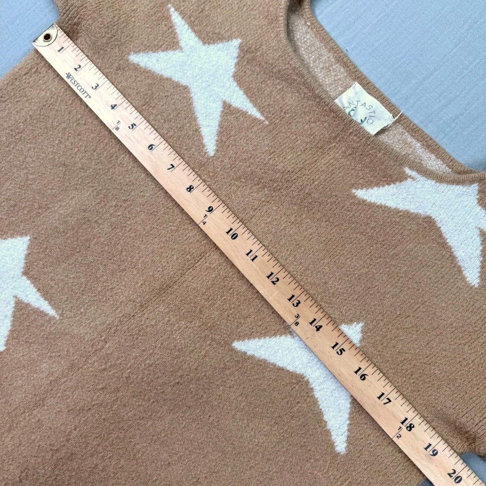 Fantastic Fawn Sweater‎ Womens Small Star Print Distressed Hem Knit Tan White - Picture 3 of 6